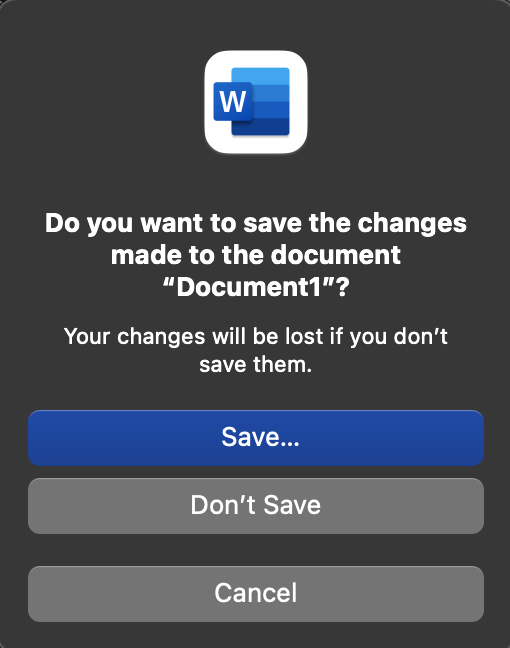 Screenshot of save dialog from Microsoft Word